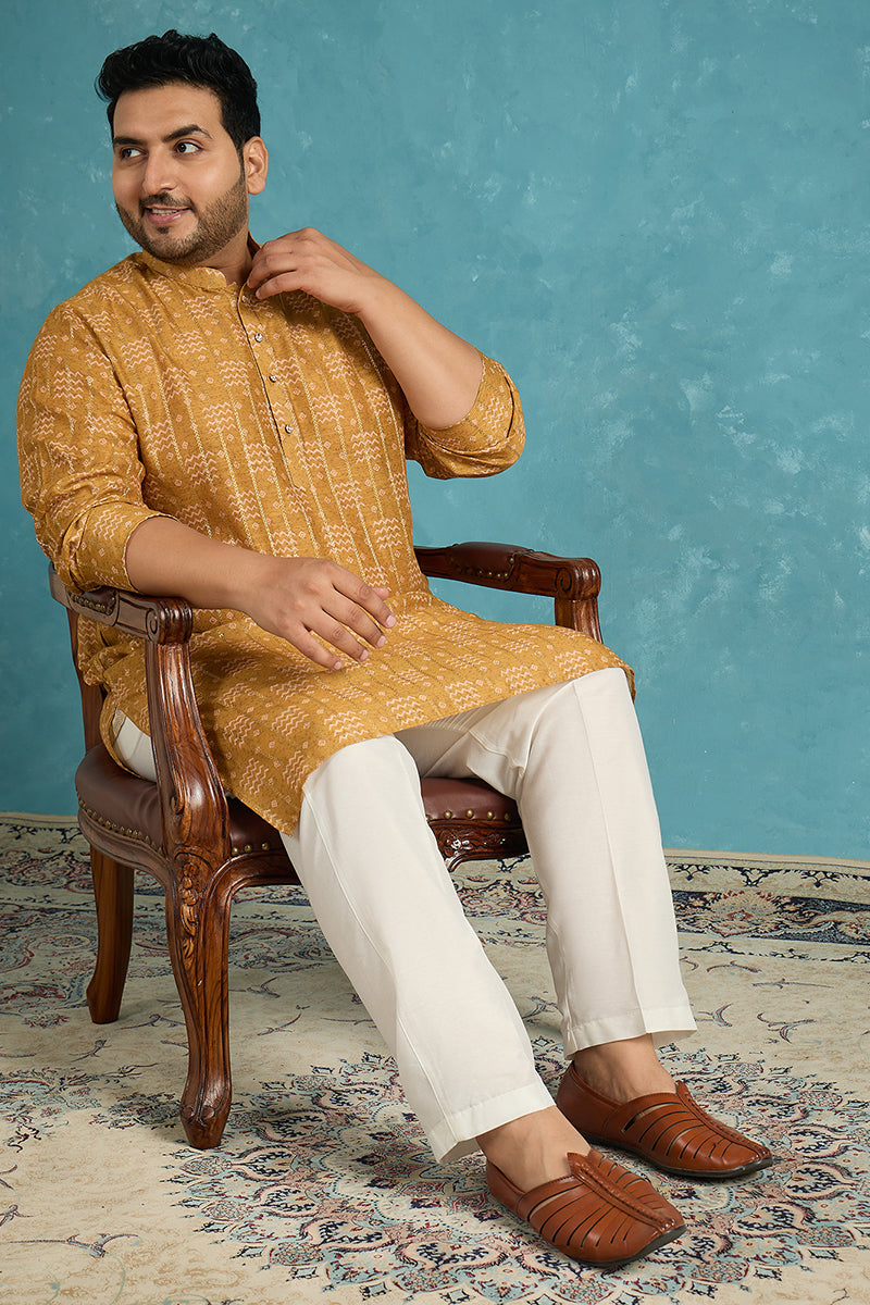 Mustard Silk Blend Ethnic Motifs  Zari Printed Kurta MKU1926