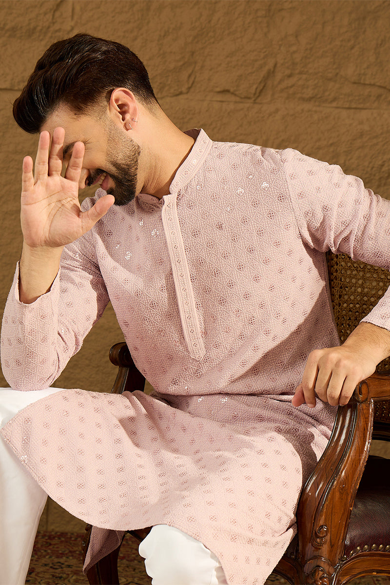 Purple Viscose Rayon Solid Embroidered Straight Kurta With Pant Set MKSET1061