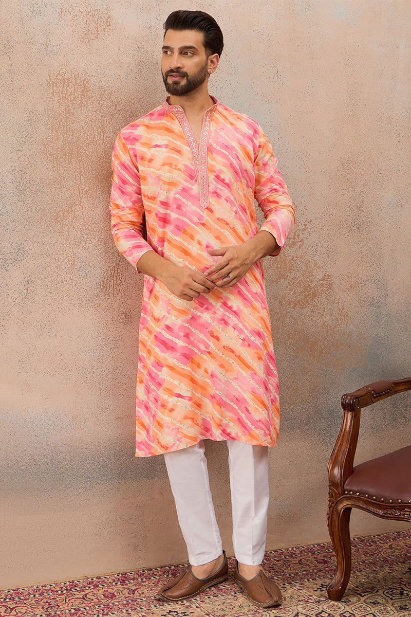 Pink Viscose Rayon Leheriya Printed Kurta MKU2754