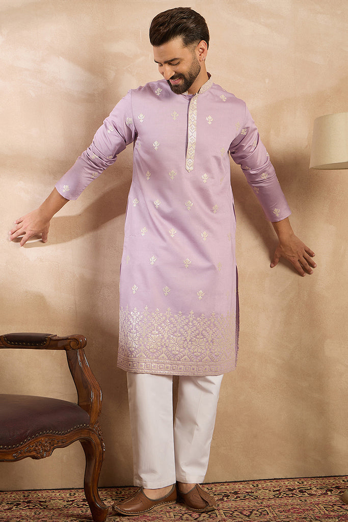 Lavender Polyester Solid Embroidered Straight Kurta MKU1753