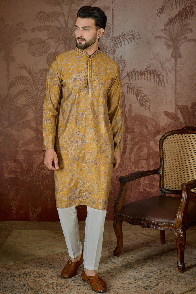 Mustard Silk Blend Ethnic Motifs Embroidered Kurta With Trouser MKSET2534