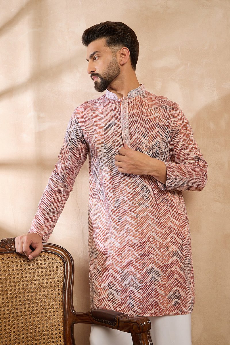 Orange Silk Blend Solid Embroidered Straight Kurta With Trouser MKSET1731