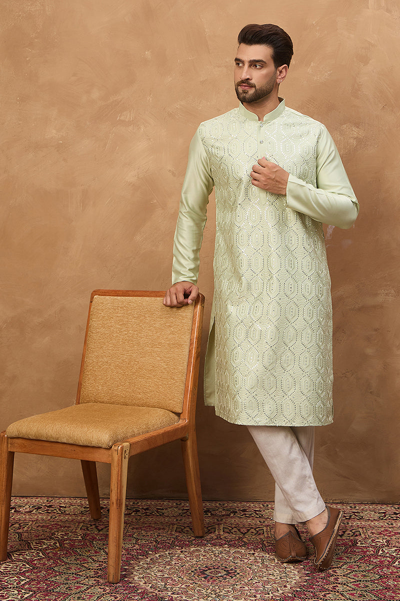 Peach Silk Blend Solid Embroidered Straight Kurta MKU1445