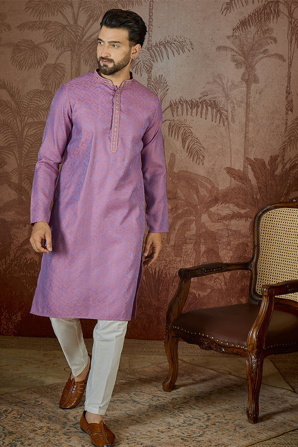 Purple Jacquard Geometric Embroidered Kurta MKU2549