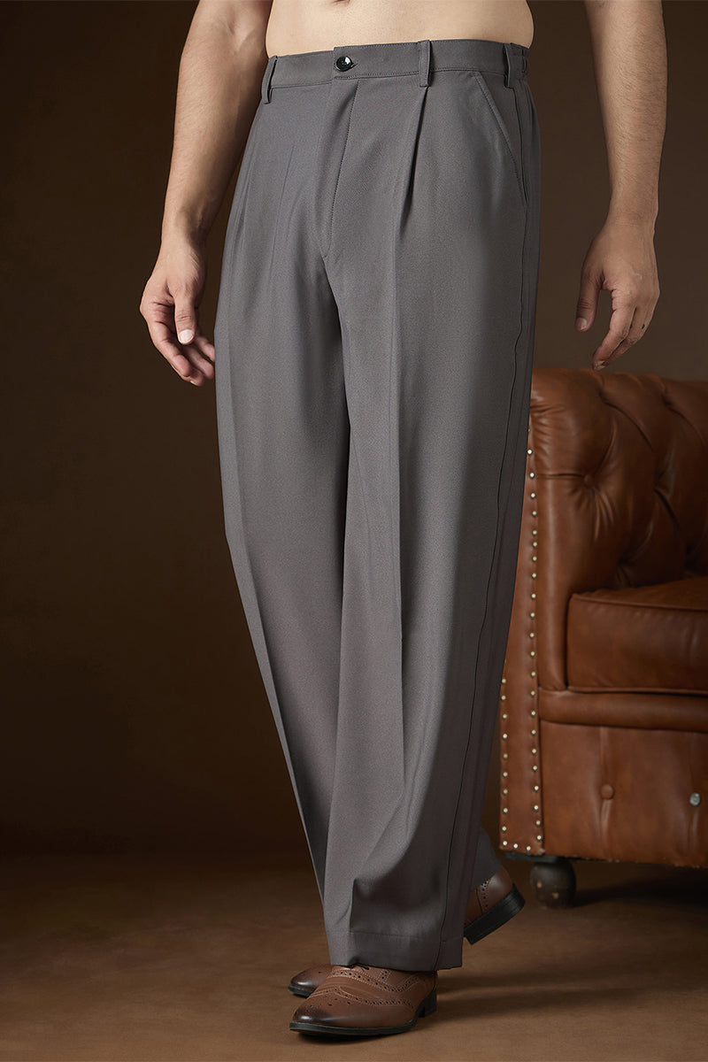 Charcoal Modal Solid Regular Korean Pant MBOT1017