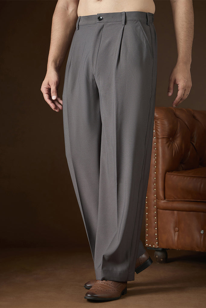 Charcoal Modal Solid Regular Korean Pant MBOT1017