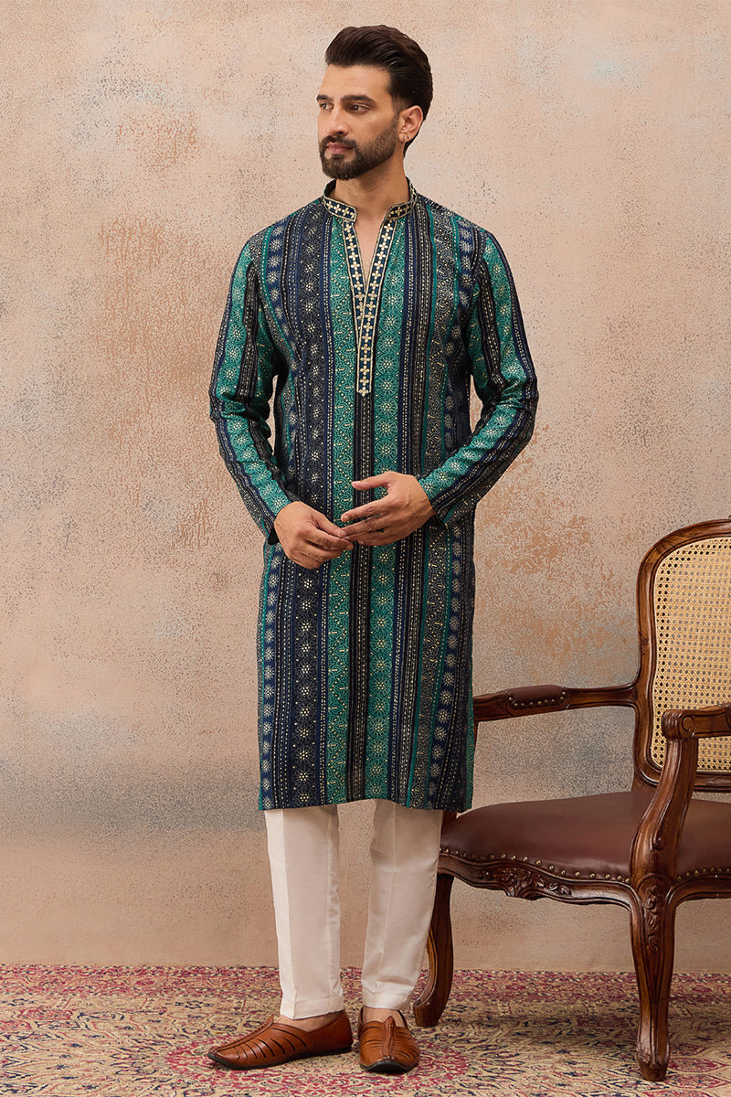 Blue Viscose Rayon Bandhani Printed Kurta MKU2758