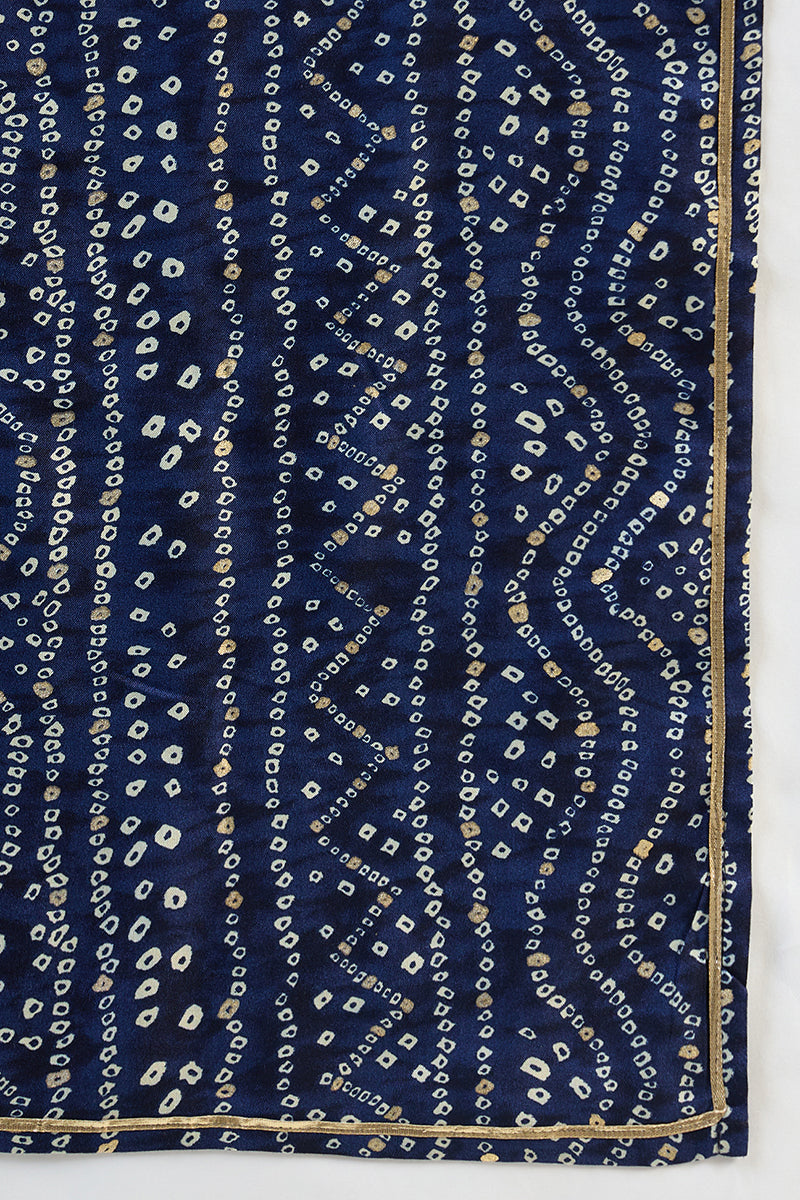 Blue Viscose Rayon Bandhani Printed Kurta With Dupatta MKUD1080
