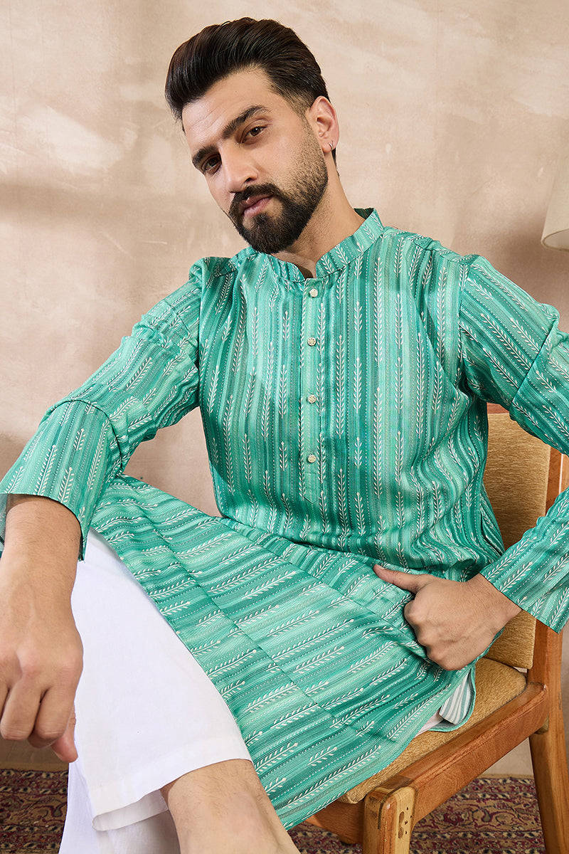 Green Silk Blend Floral Printed Straight Kurta MKU1920