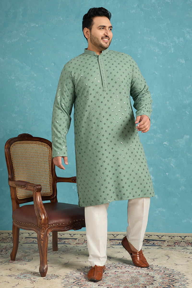 Green Viscose Rayon Solid Chikankari Embroidered Kurta MKU1050