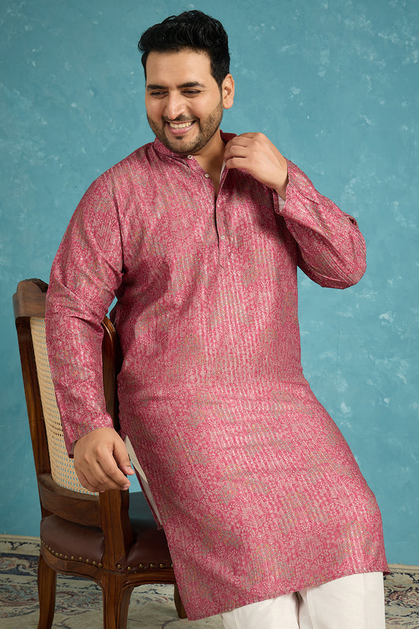 Pink Silk Blend Floral Printed Kurta MKU1969