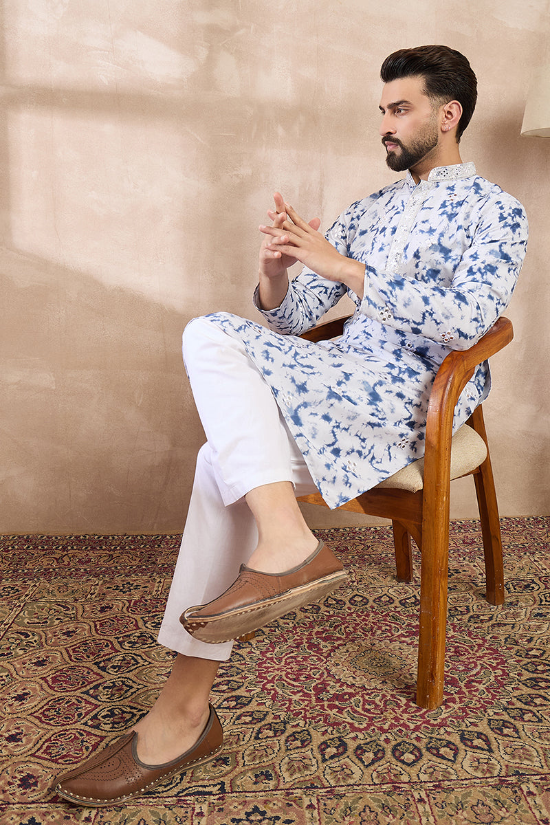 Blue Silk Blend Solid Embroidered Straight Kurta MKU2004