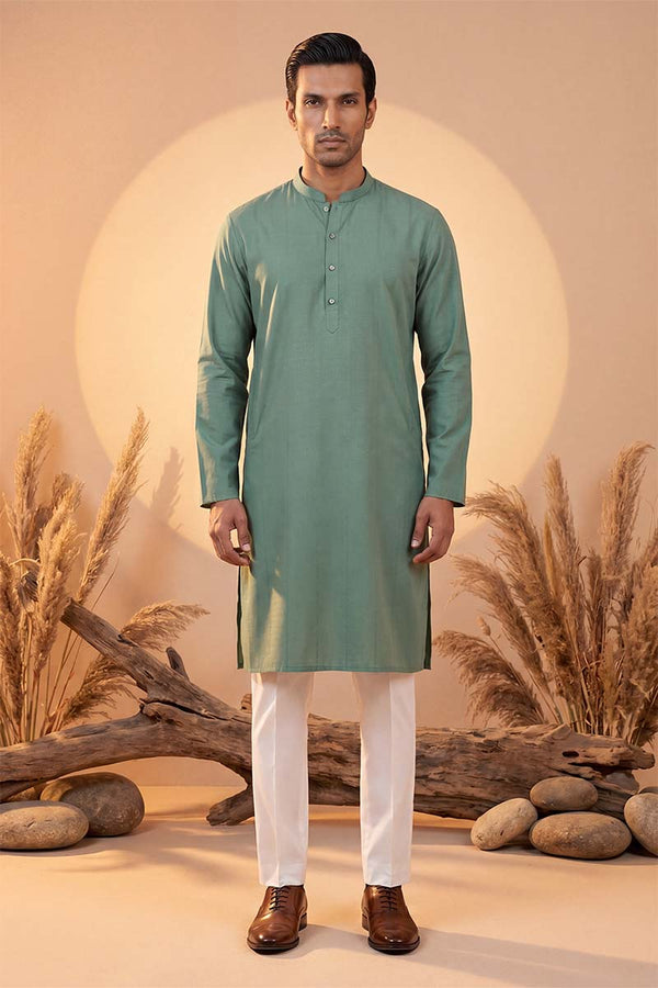 Green Silk Blend Solid Solid Kurta MKU2221