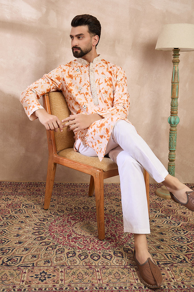 Orange Silk Blend Solid Embroidered Straight Kurta MKU2002
