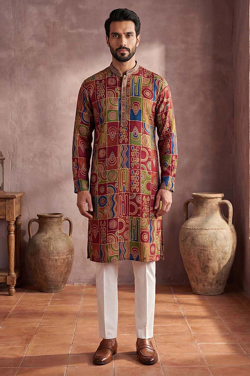 Viscose Rayon Multi Abstract Printed Calf Length Straight Kurta MKU1983
