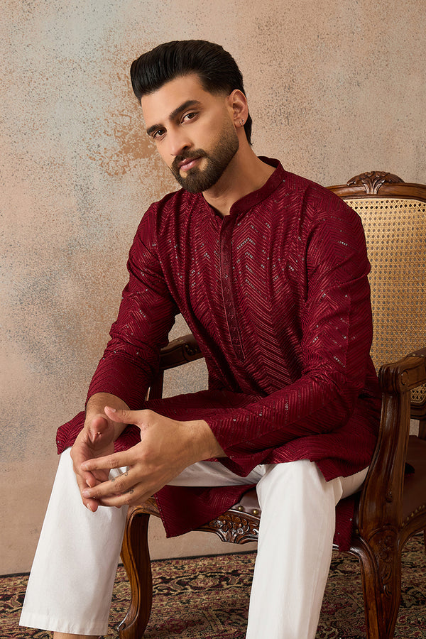 Maroon Rayon Embroidered Solid Straight Kurta MKU2188