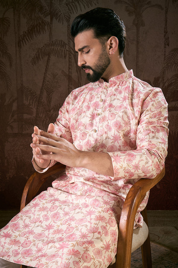 Off White Silk Blend Floral Printed Straight Kurta With Trouser MKSET1908