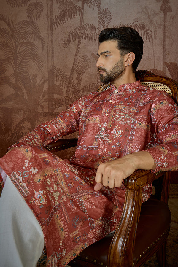 Silk Blend Pink Abstract Printed Kurta MKU2432
