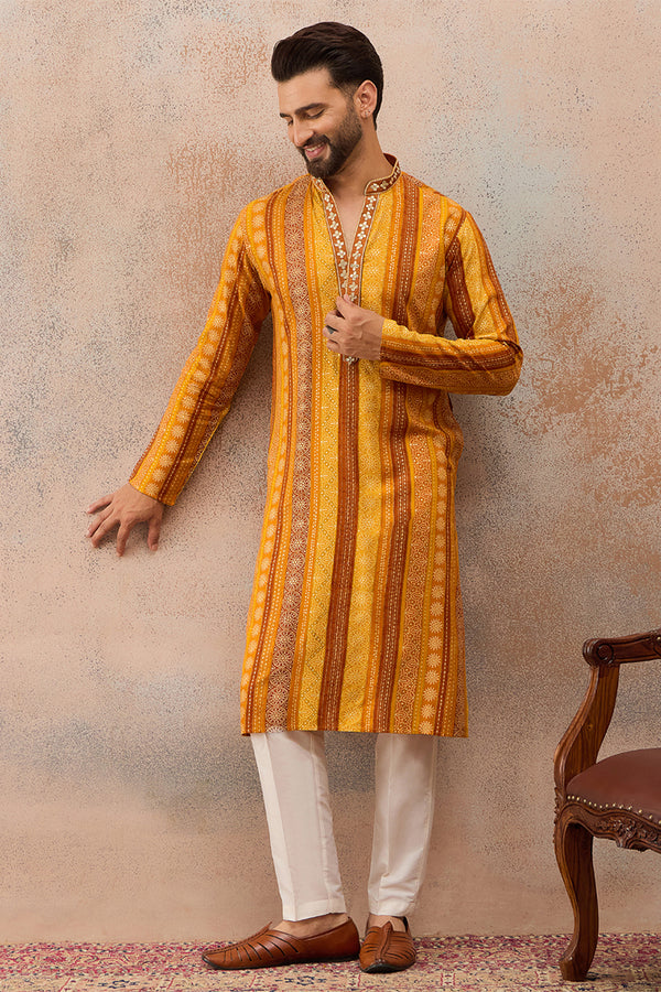 Yellow Viscose Rayon Bandhani Printed Kurta MKU2762