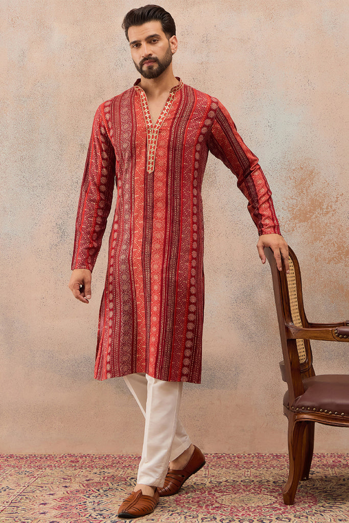 Maroon Viscose Rayon Bandhani Printed Kurta With Trouser MKSET2827