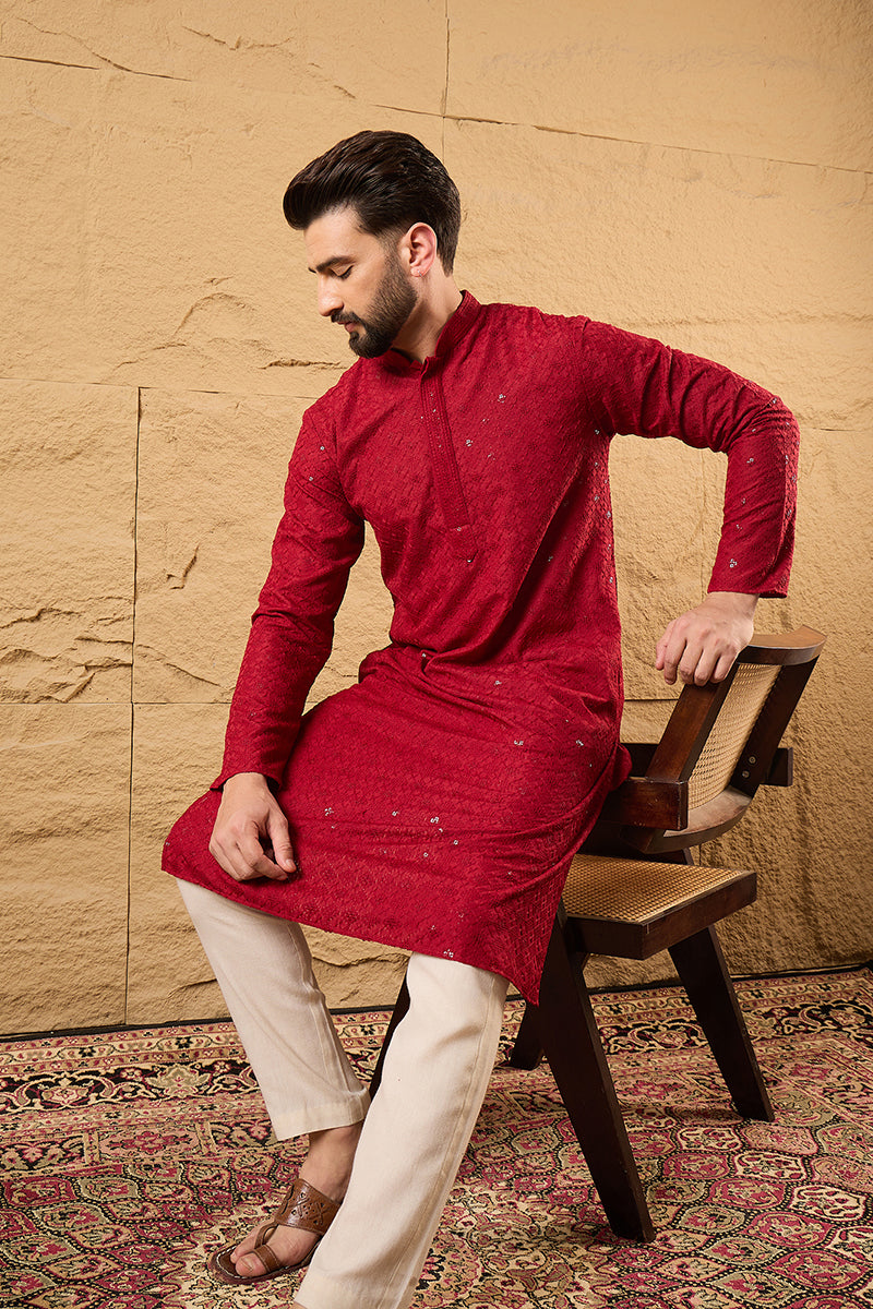 Maroon Rayon Blend Solid Embroidered Straight Kurta MKU1213