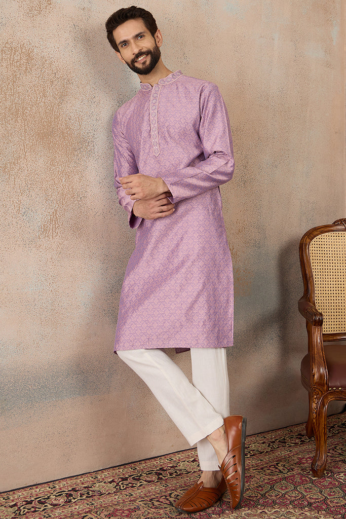 Lavender Jacquard Solid Embroidered Kurta With Trouser MKSET2466