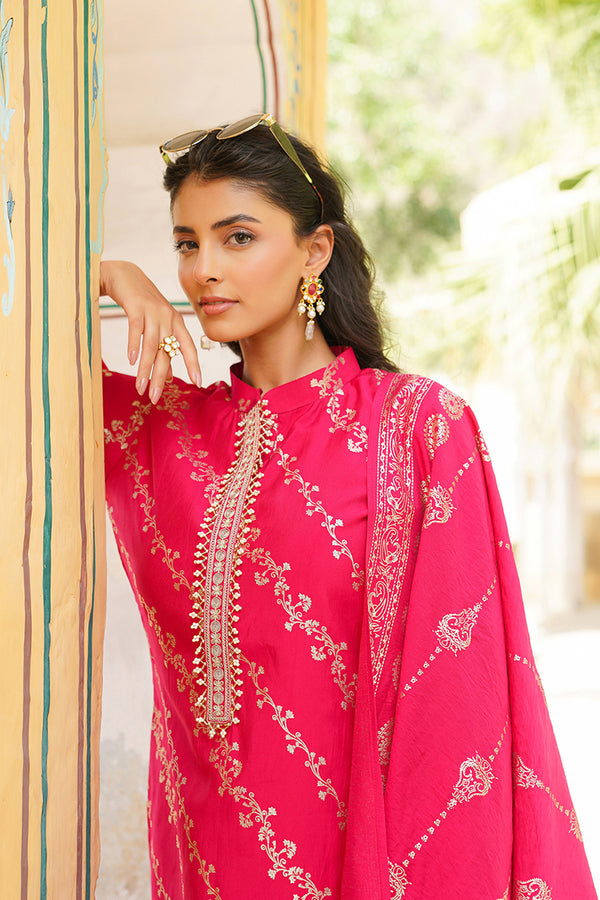 Pink Silk Blend Floral Printed Straight Kurta Trousers With Dupatta SKSKD3044