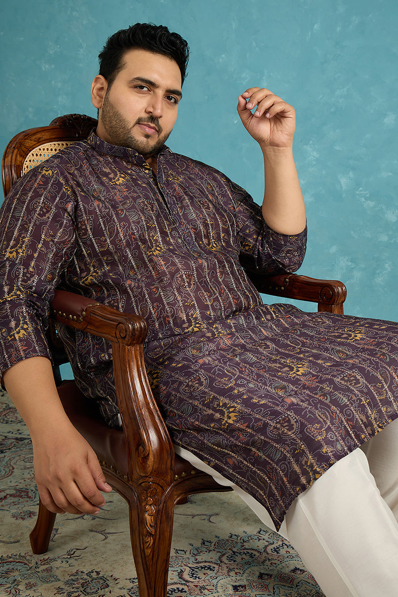 Violet Silk Blend Ethnic Motifs Zari Printed Kurta MKU1954