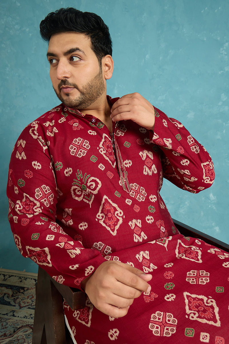 Red Silk Blend Abstract Printed Kurta MKU1988