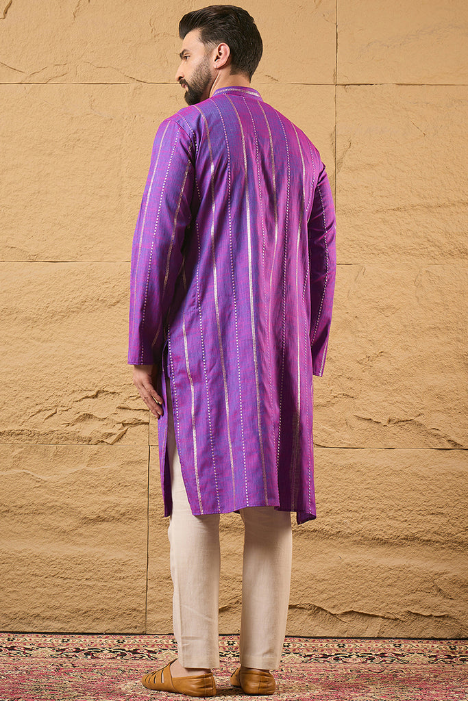 Purple Pure Cotton Solid Embroidered Straight Kurta with Trouser MKSET1194