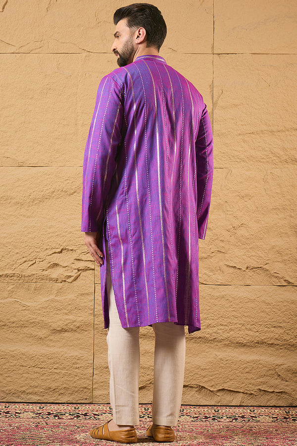 Purple Pure Cotton Solid Embroidered Straight Kurta with Trouser MKSET1194