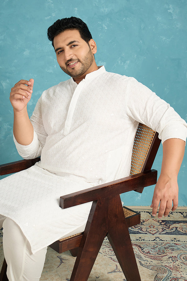 White Viscose Rayon Solid Chikankari Embroidered Kurta MKU1140