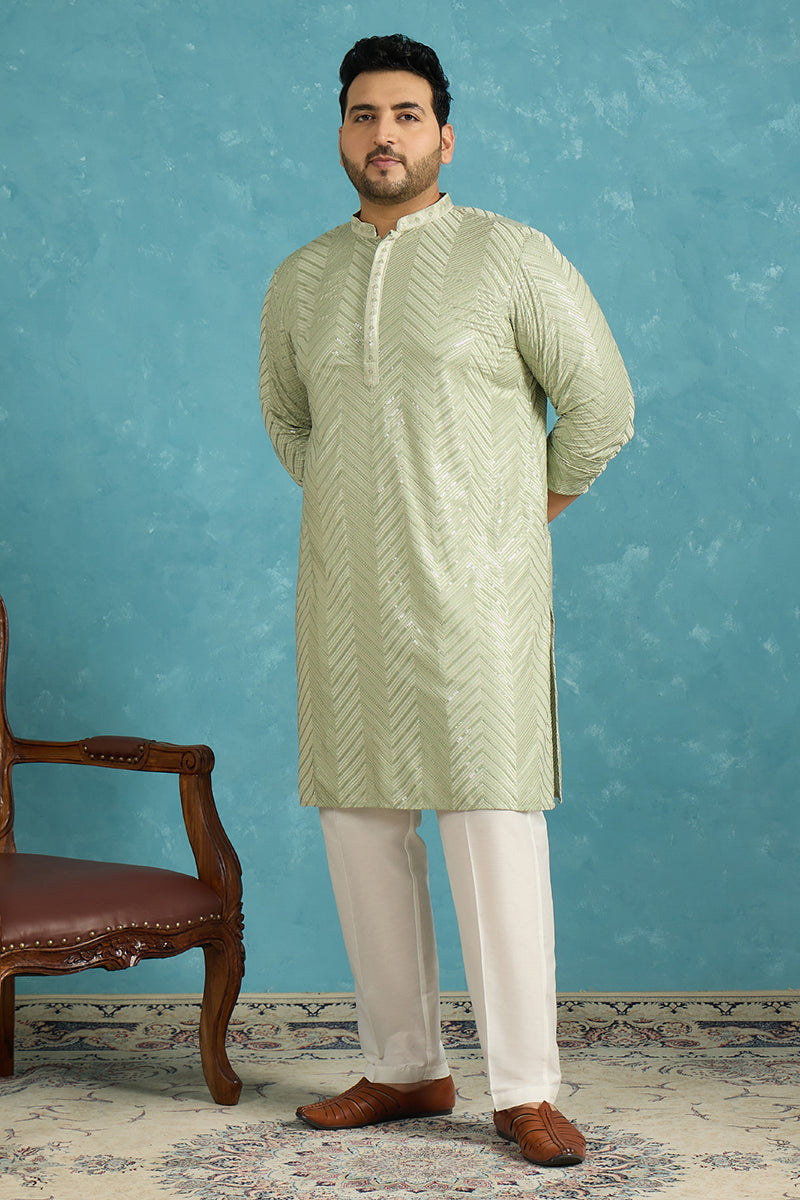Green Viscose Rayon Solid Chikankari Embroidered Kurta MKU1109