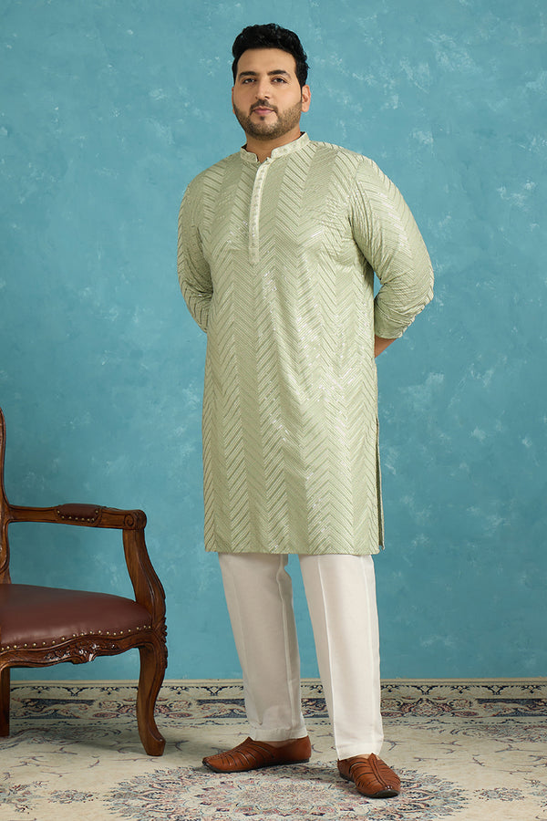Green Viscose Rayon Solid Chikankari Embroidered Kurta MKU1109