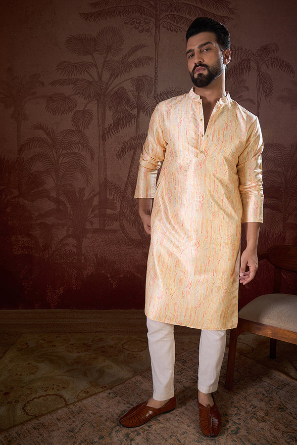 Cream Silk Blend Abstract Printed Straight Kurta With Trouser MKSET1907