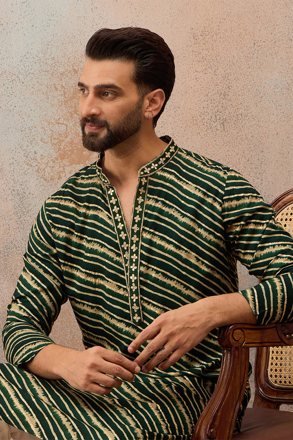 Green Viscose Rayon Leheriya Printed Kurta With Trouser MKSET2757