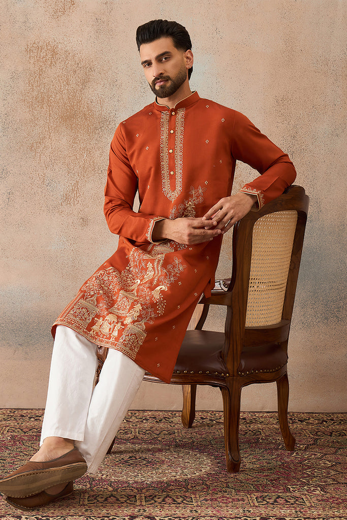 Brown Viscose Rayon Solid Emboidered Straight Kurta MKU2206