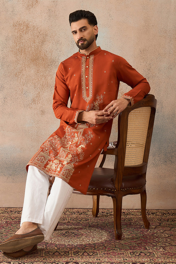Brown Viscose Rayon Solid Emboidered Straight Kurta MKU2206