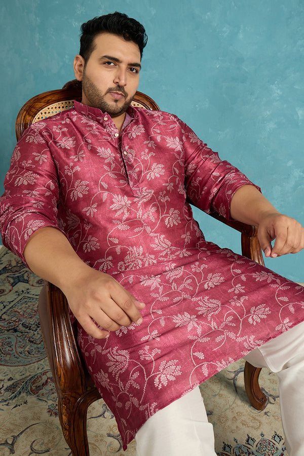 Maroon Silk Blend Floral Printed Kurta MKU1975