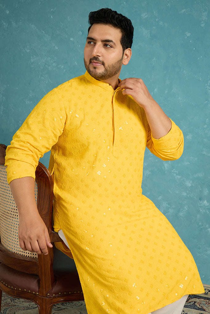 Mustard Viscose Rayon Solid Chikankari Embroidered Kurta MKU1010YLW