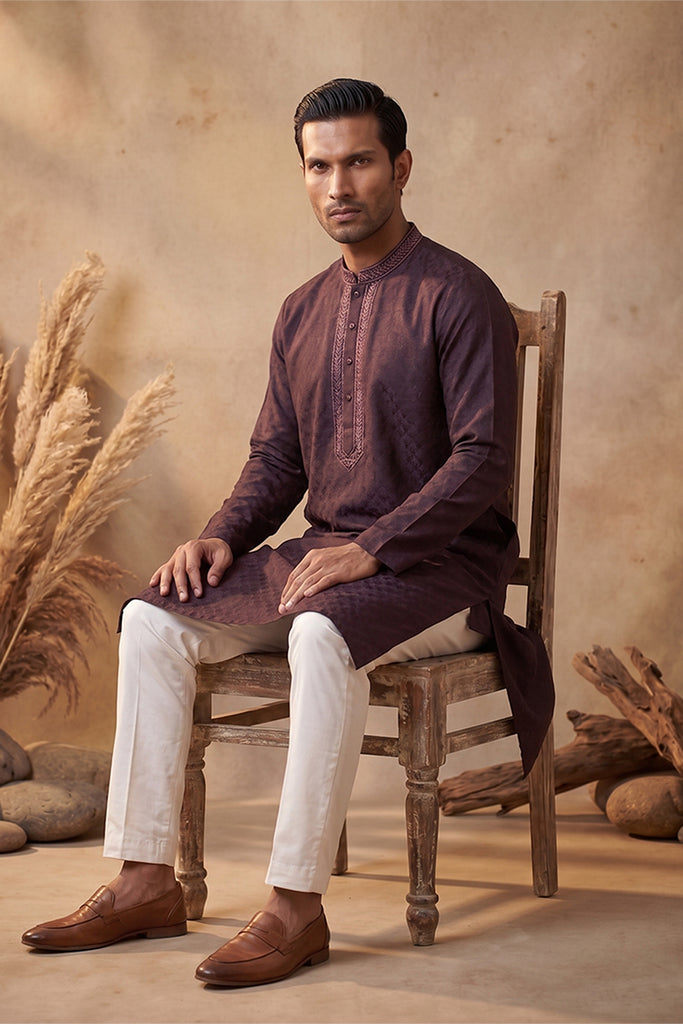 Purple Silk Blend Woven Design Straight Kurta MKU1835
