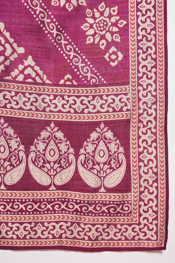 Purple Floral Printed Kurta With Trousers And Dupatta PKSKD3228