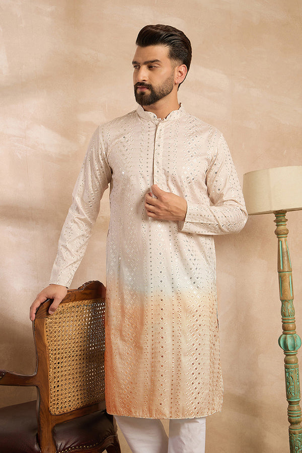 Peach Silk Blend Ombre Embroidered Straight Kurta Sets MKSET1724