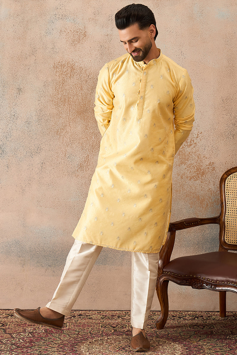 Yellow Silk Blend Floral Straight Kurta MKU2216