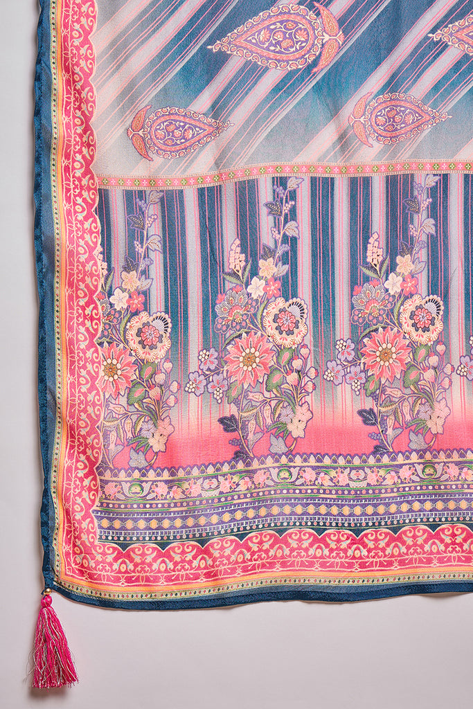 Blue Viscose Rayon Embroidered Kurta Trouser With Dupatta  HPKSKD2800
