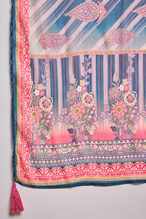 Blue Viscose Rayon Embroidered Kurta Trouser With Dupatta  HPKSKD2800