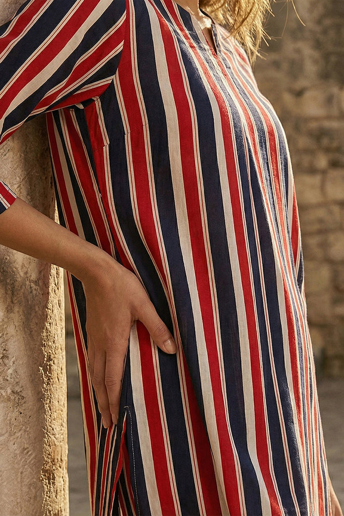 Multi Colour Cotton Striped Night Suit VNWK1049