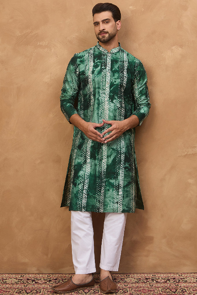 Green Silk Blend Shibori Embroidered Straight Kurta MKU1538