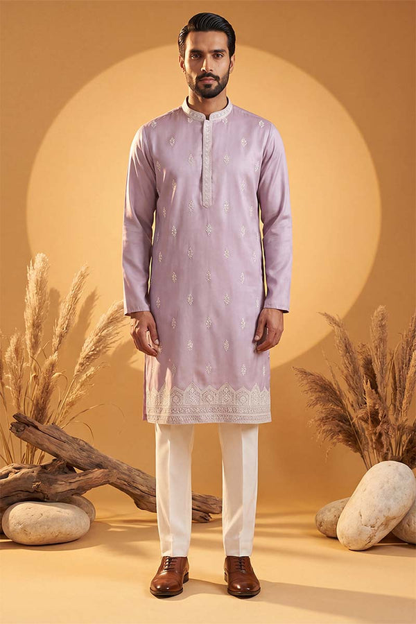 Lavender Silk Blend Solid Embroidered Kurta MKU2269