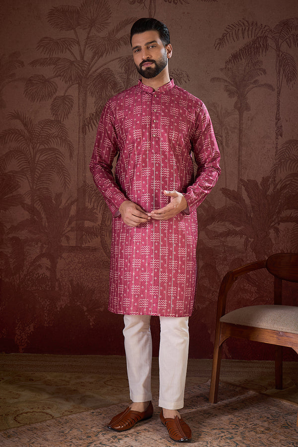 Pink Silk Blend Ethnic Motifs Printed Straight Kurta With Trouser MKSET1929